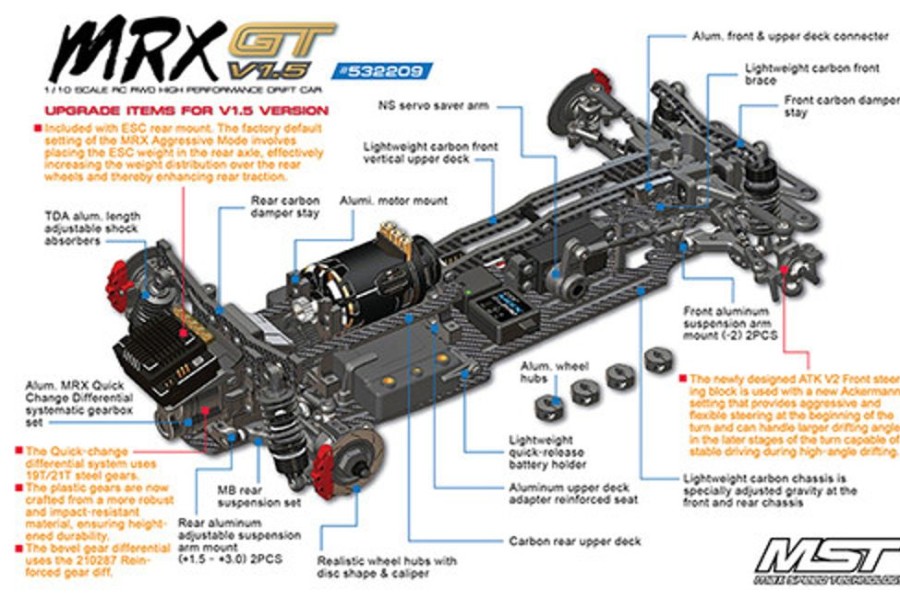 Mst Drift Cars | Cars/Tanks MST 532209 Mrx Gt V1.5 1/10 Rwd Drift Car Kit