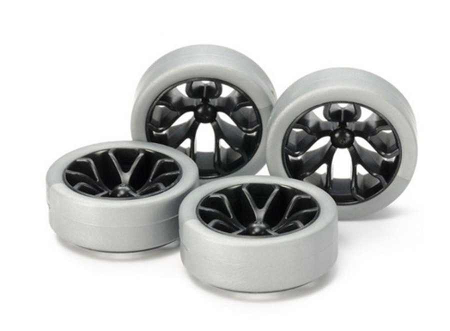 Parts Tamiya Tamiya - Hard Lp Tires/Carbon Wheels Silver Tires/Y Spoke Wheels [95412]