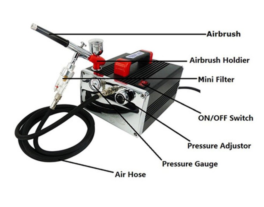 Paint Brushes, Airbrushes & Compressors | Accessories HaoSheng Hs Hs317-Dck Portable Mini Air Compressor Kit With Airbrush