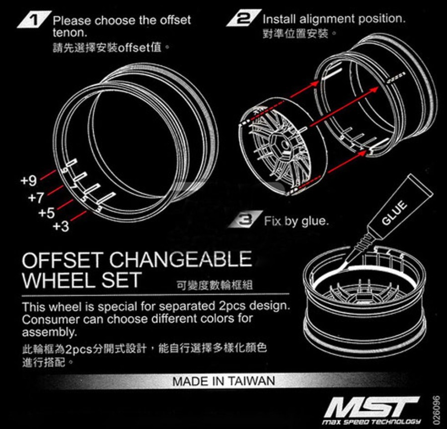 Rim & Tyre | Parts MST Mst Bk-Bk 106 Offset Changeable Wheel Set (4)