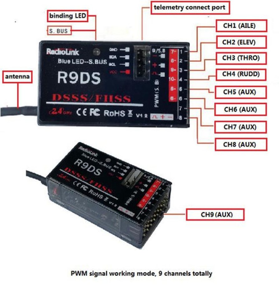 Receiver | Electronics Radio Link Radiolink R9Ds 2.4Ghz 9-Ch S.Bus Receiver V1.6