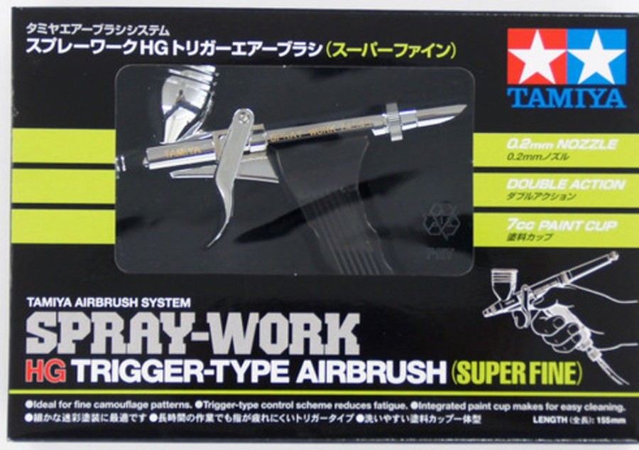 Paint Brushes, Airbrushes & Compressors | Accessories Tamiya Tamiya Spray-Work Hg Trigger-Type Airbrush (Super Fine) (0.2Mm Nozzle) [74549]