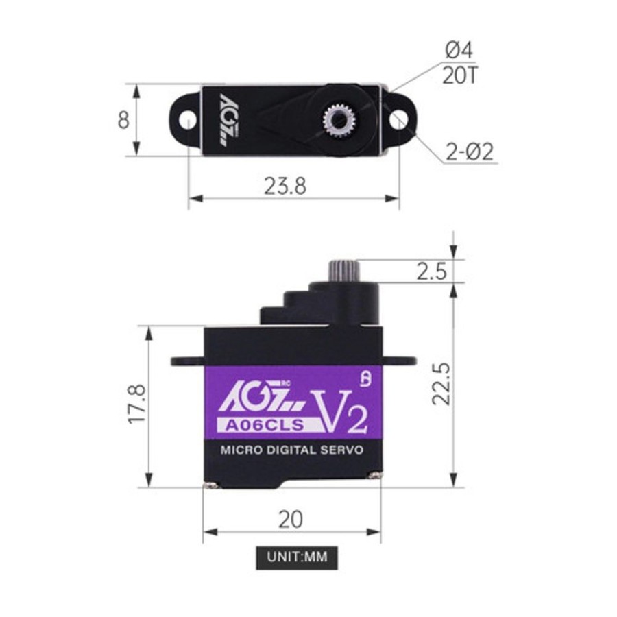 Servo For Plane | Electronics AGFRC Agfrc - A06Cls V2 3.0Kg 20T Titanium Gear Micro Rc Servo For Mini Z (Black)