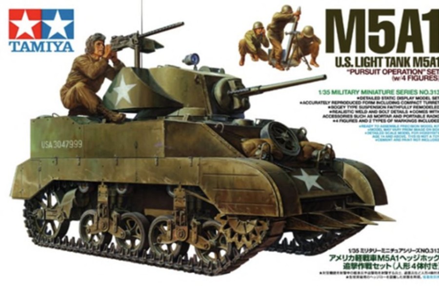 Military | Model & Die-Cast Tamiya Tamiya - 1/35 Us Light Tank M5A1 Pursuit Operation Plastic Model Kit W/4 Figures [35313]