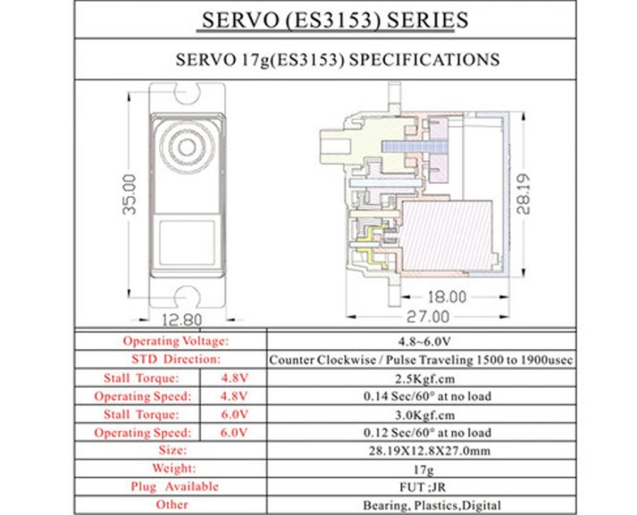 Servo For Plane | Electronics Emax Emax Es3153 Bearing Plastics Digital Servo 17G