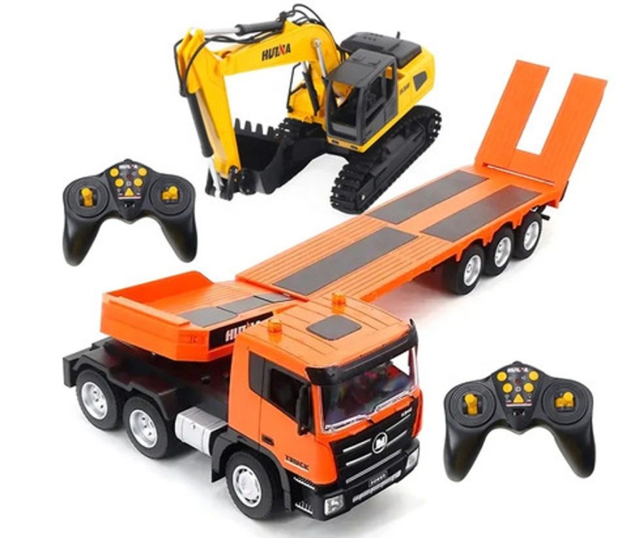 Cars/Tanks Huina Huina 1319 1/24 9Ch Rc Truck And Trailer W/6Ch Rc Excavator *Combo Set