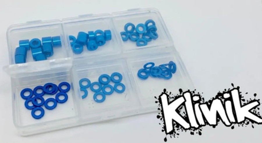 Accessories Klinik RC Klinik Rc Aluminum 3Mm Ball Stud Washer Sets 10 Each 0.5, 0.75, 1, 2, 3, 5Mm (60 Total) With Storage Box