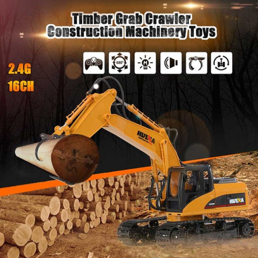 Cars/Tanks Huina Hui Na Toys 1570 Excavator Timber Grab Crawler 2.4G 16Ch Rc Engineering Vehicle