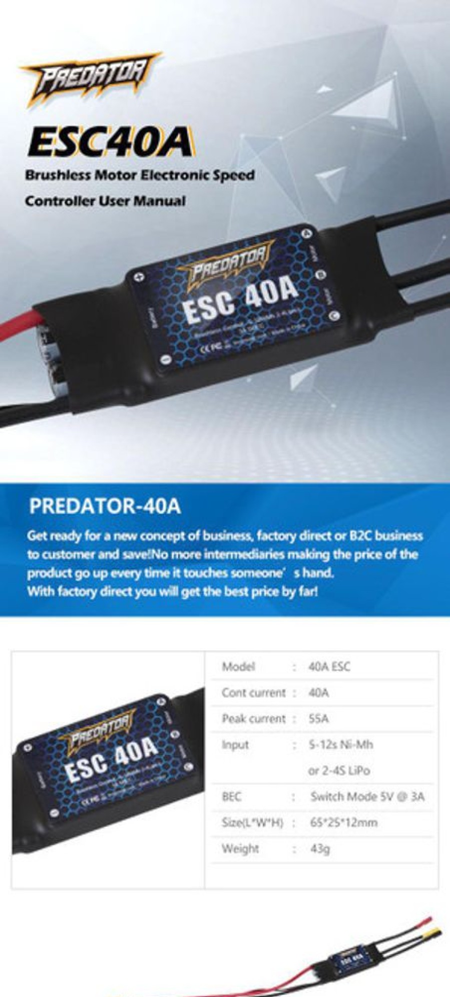 Air | Electronics FMS Fms-Esc-40A (With 200Mm Input Cable)