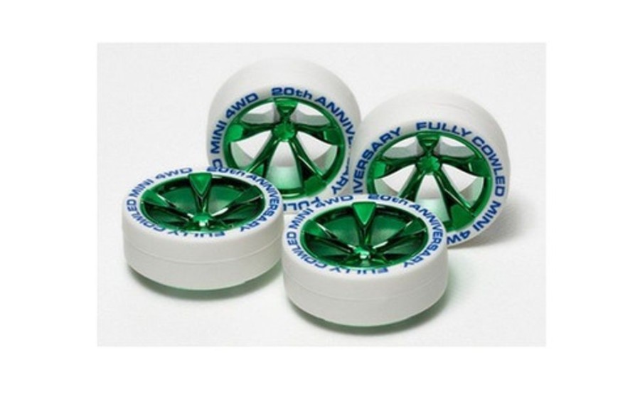 Parts Tamiya Tamiya - Fully Cowled Mini 4Wd 20Th Anniversary White Tire & Green Plated Wheel [95075]