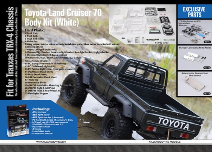 Crawler Accessories | Parts KillerBody Killerbody 1/10 Toyota Land Cruiser 70 Hard Body Kit ( Lc70)W/Pedal, Wheel Arches, Steel Mounting White (Diy)