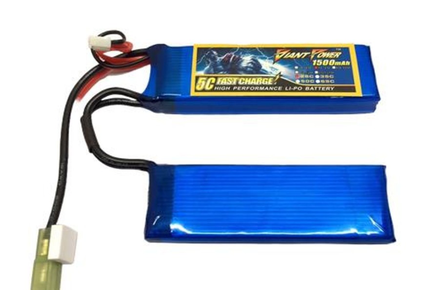 Lithium Polymer Batteries | Batt/Charger Giant Power Giant Power 3S 11.1V 1500Mah 25C Li-Po For Airsoft 2-Way Split